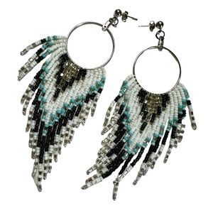 Handmade Beaded Earrings - Fringe Post Earings - Ethnic